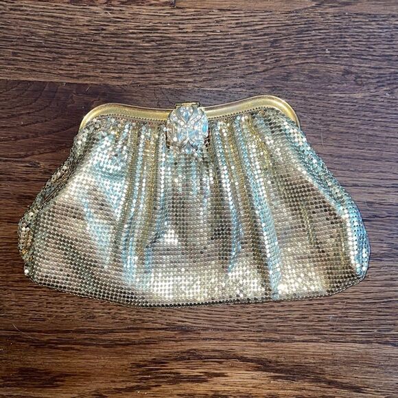 Vtg 50s/60s Whiting & Davis gold metal mesh evening bag - Picture 1 of 8